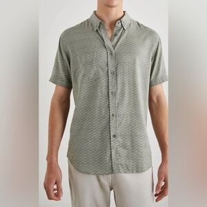 RAILS Men's Hama Wave Olive Green Patterned Carson Linen Blend Shirt EUC XL